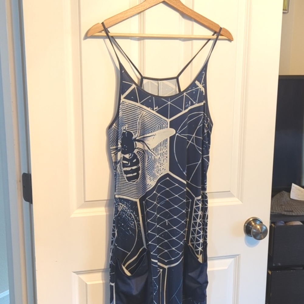 Navy Blue Graphic Spaghetti-Strap Jumpsuit